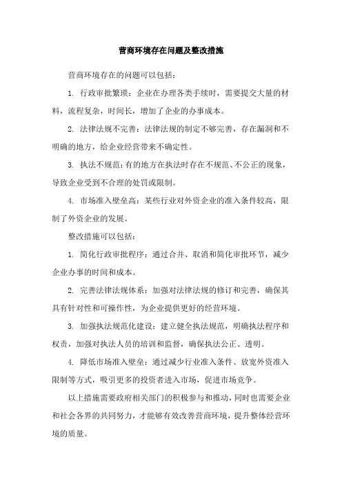 营商环境存在问题及整改措施