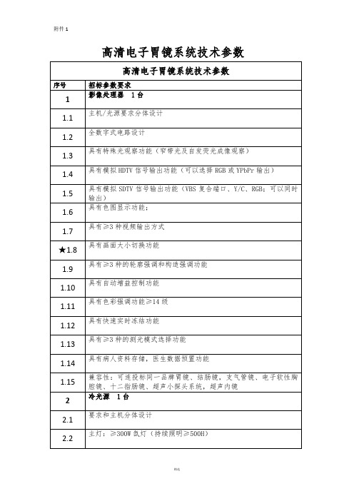 高清电子胃镜系统技术参数