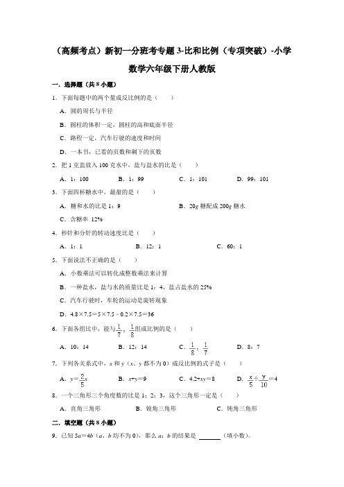 (高频考点)新初一分班考专题3-比和比例(专项突破)-小学数学六年级下册人教版