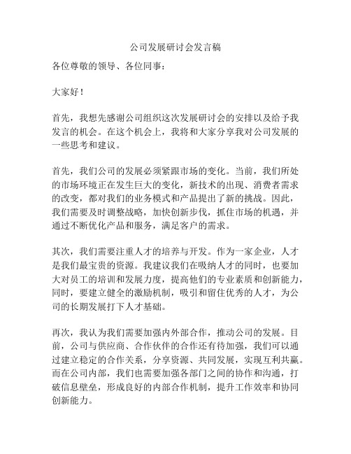 公司发展研讨会发言稿