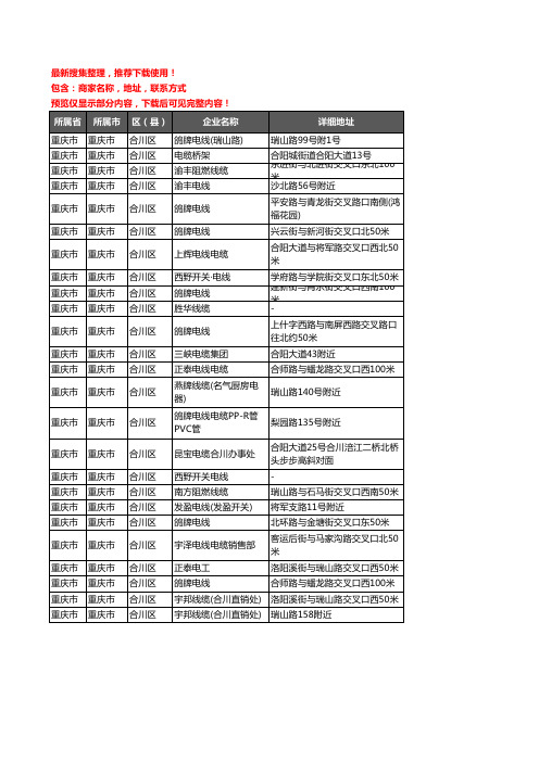 新版重庆市重庆市合川区电线电缆企业公司商家户名录单联系方式地址大全25家