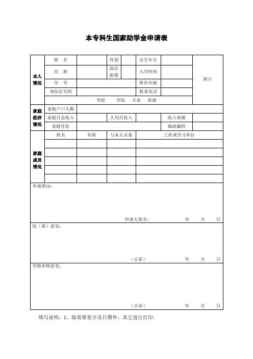 大学生助学金申请表模板