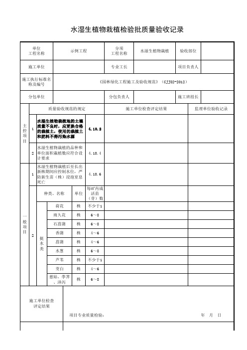 园林绿化栽植工程水湿生植物栽植检验批质量验收记录 2