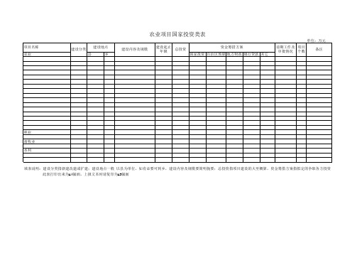 农业项目国家投资类表Excel模板