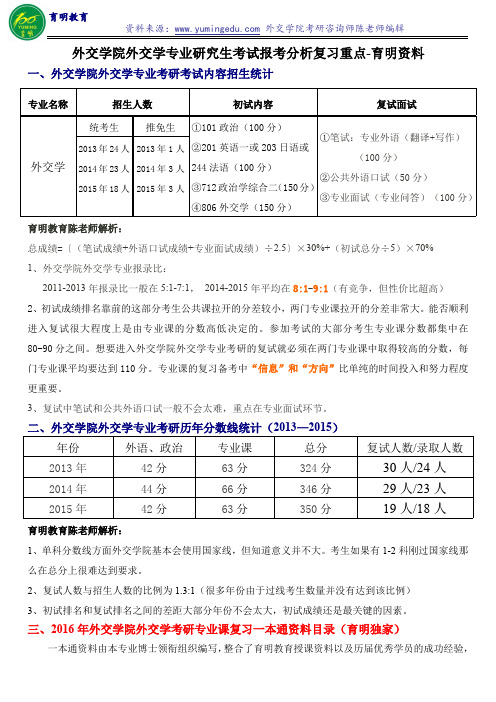 外交学院外交学专业研究生考试报考分析复习重点-育明资料