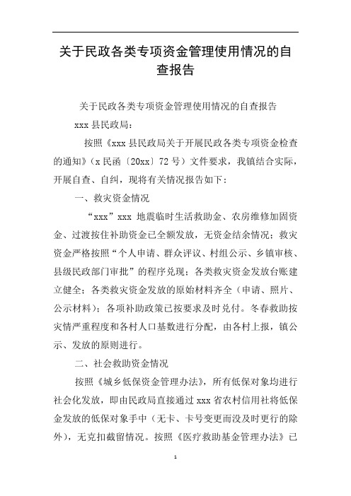 关于民政各类专项资金管理使用情况的自查报告