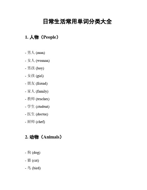 日常生活常用单词分类大全