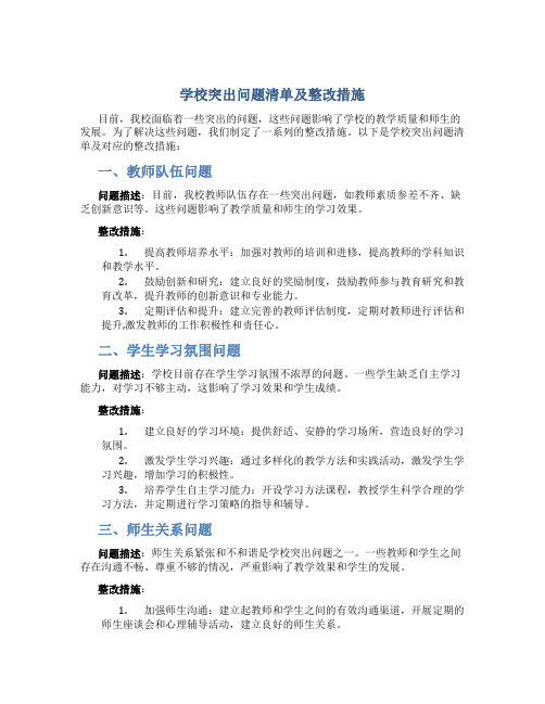 学校突出问题清单及整改措施