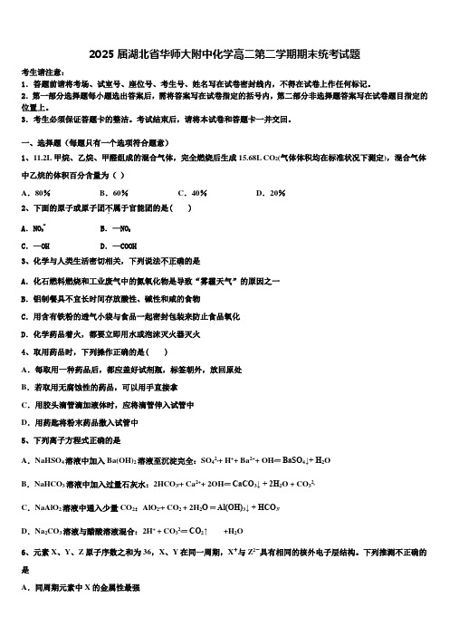 2025届湖北省华师大附中化学高二第二学期期末统考试题含解析