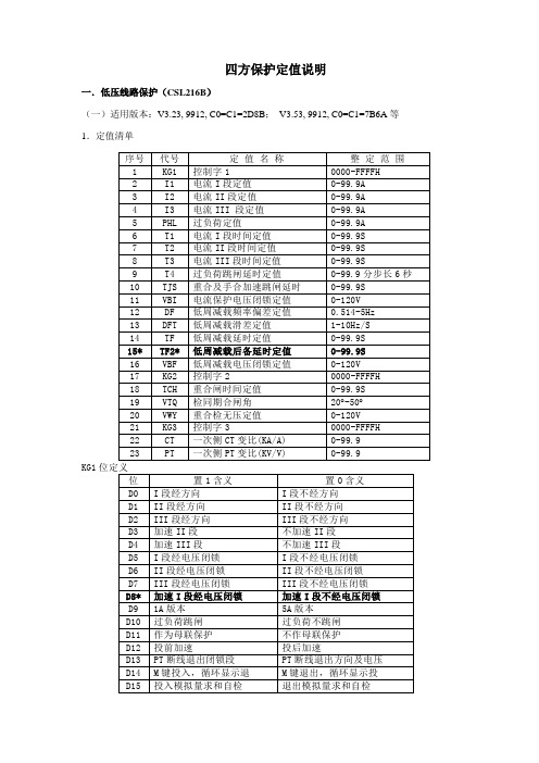 四方保护定值说明