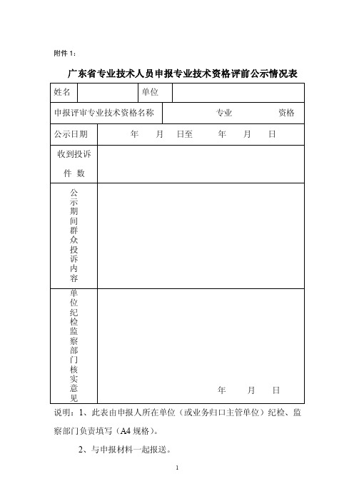 广东省专业技术人员申报专业技术资格评前公示情况表