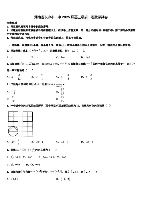 湖南省长沙市一中2025届高三最后一卷数学试卷含解析