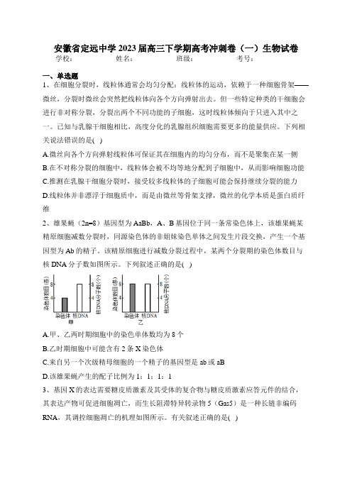 安徽省定远中学2023届高三下学期高考冲刺卷(一)生物试卷(含答案)