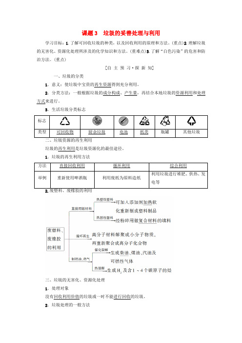 2019年高中化学主题1呵护生存环境课题3垃圾的妥善处理与利用学案鲁科版选修1