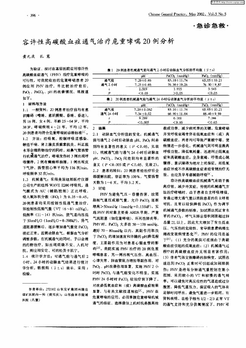 容许性高碳酸血症通气治疗危重哮喘20例分析