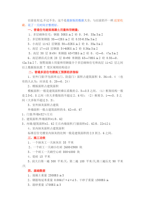 常用建筑工程数据大全(成本、造价)