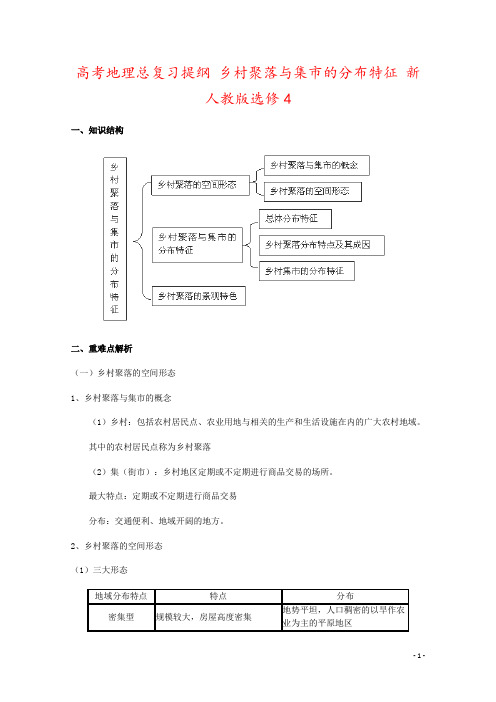 高考地理总复习提纲 乡村聚落与集市的分布特征 新人教版选修4