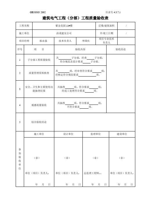 建筑电气工程(分部)工程质量验收表