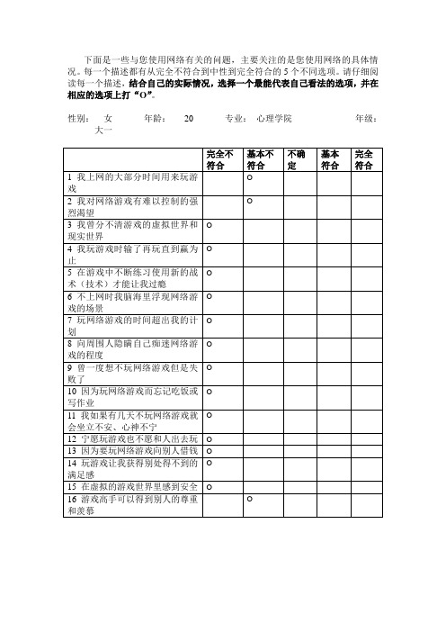 网络成瘾量表