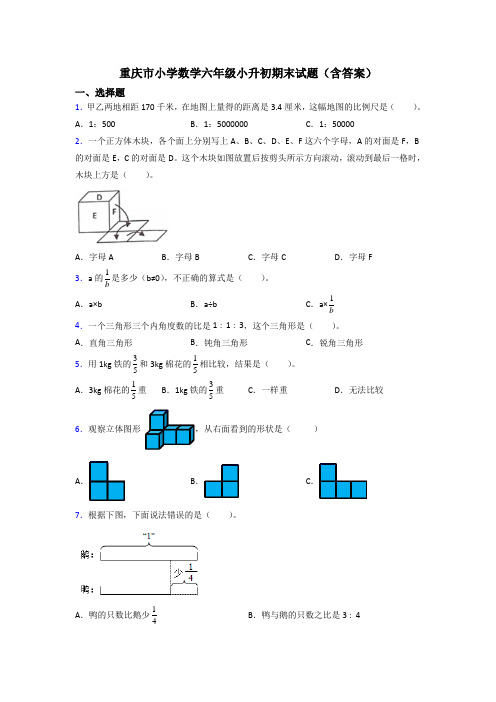 重庆市小学数学六年级小升初期末试题(含答案)