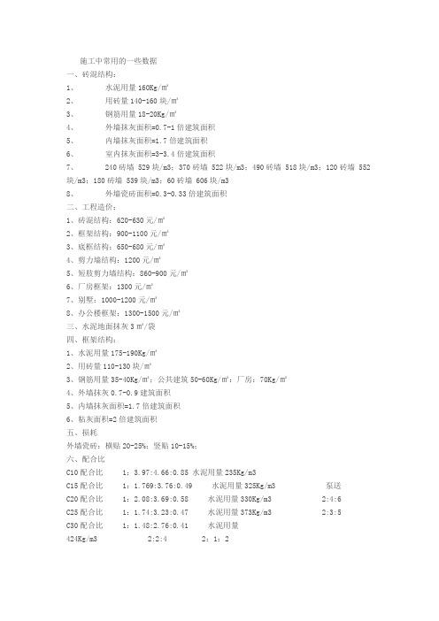 一平米建筑所用的材料