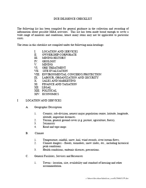 Properties-Due DiligenceChecklist尽职调查清单