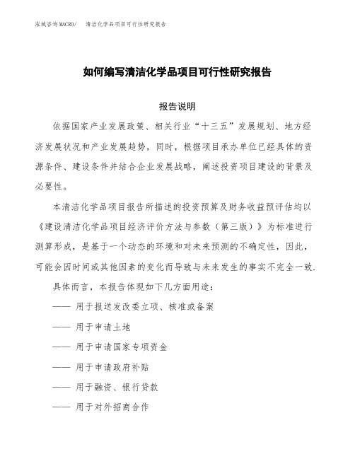 如何编写清洁化学品项目可行性研究报告