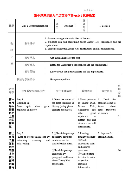 2021年牛津深圳版九年级英语下册unit1优秀教案