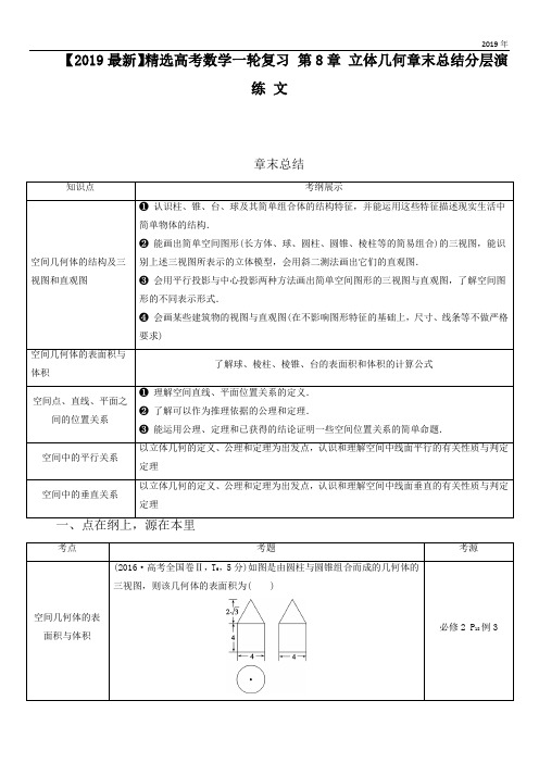 2020高考数学一轮复习 第8章 立体几何章末总结分层演练 文