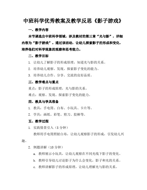 中班科学优秀教案及教学反思《影子游戏》