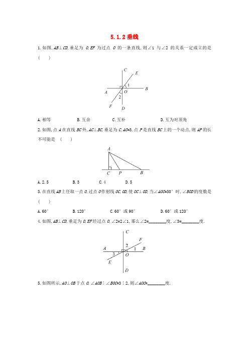 七年级数学上册 第五章 相交线与平行线 5.1.2 垂线作业 (新版)华东师大版