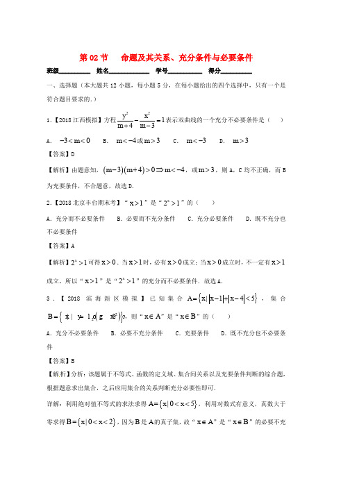 2019年高考数学一轮复习专题1.2命题及其关系充分条件与必要条件测文word版本