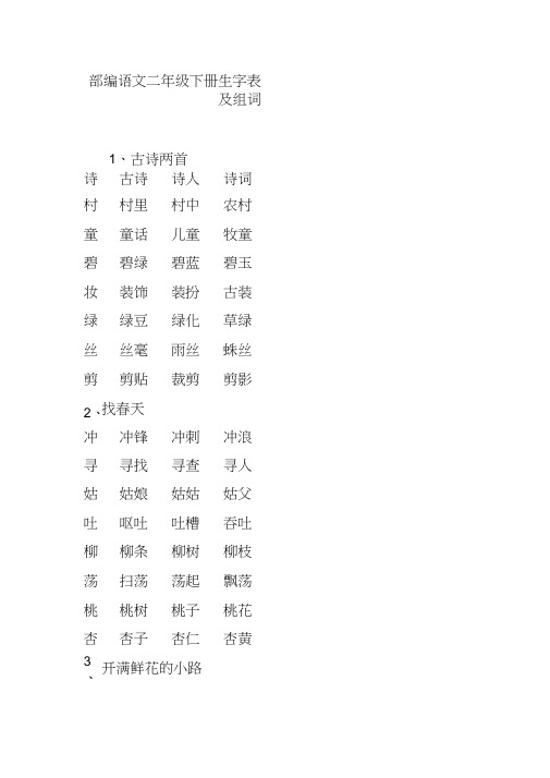 (完整)部编语文二年级下册生字表及组词