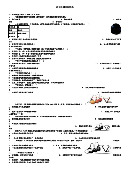 名校中考第一轮物理：电源及其能量转换复习