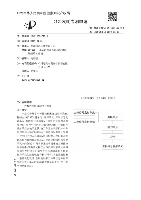 【CN109719549A】一种数控机床自动换刀系统【专利】