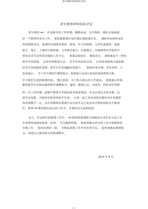 青年教师拜师结队评价