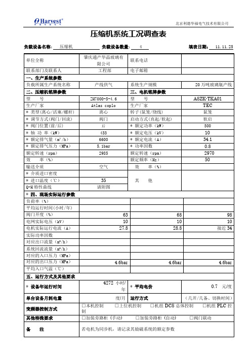 工况调查表(压缩机)