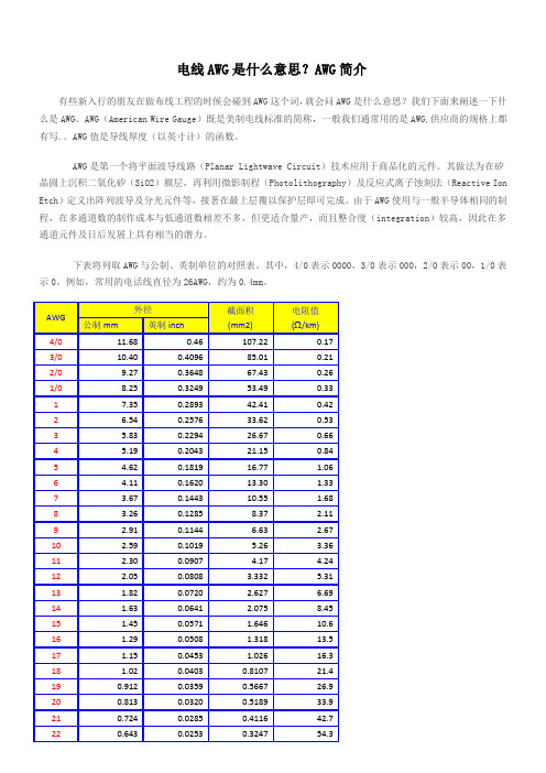 电线AWG是什么意思AWG简介