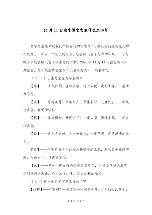 11月11日出生男宝宝取什么名字好