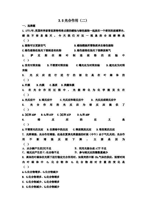 3.5光合作用每课一练2(浙科版必修一)