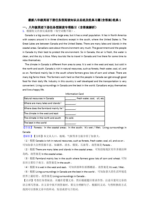 最新八年级英语下册任务型阅读知识点总结及经典习题(含答案)经典1