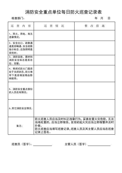 消防安全重点单位每日防火巡查记录表