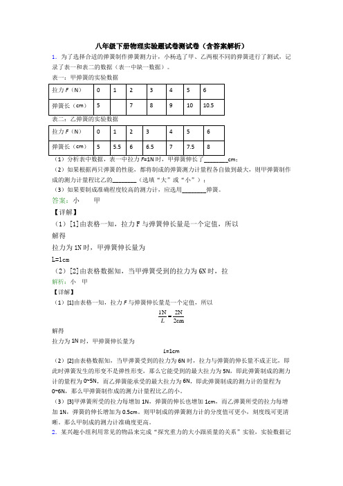 八年级下册物理实验题试卷测试卷(含答案解析)