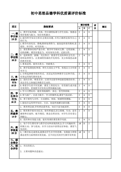 初中道德与法制优质课评价标准