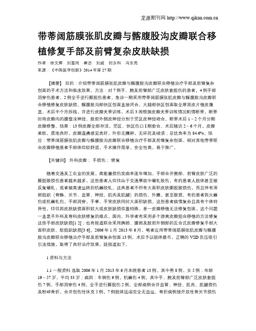 带蒂阔筋膜张肌皮瓣与髂腹股沟皮瓣联合移植修复手部及前臂复杂皮肤缺损