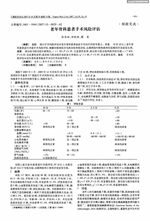 老年骨科患者手术风险评估