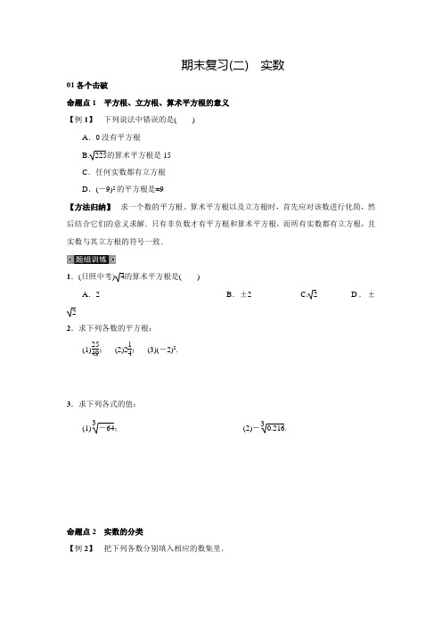 人教版七年级数学下册名校课堂期末复习(二)实数(含答案)