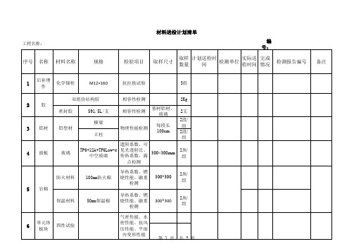 幕墙材料送检、试验检测计划