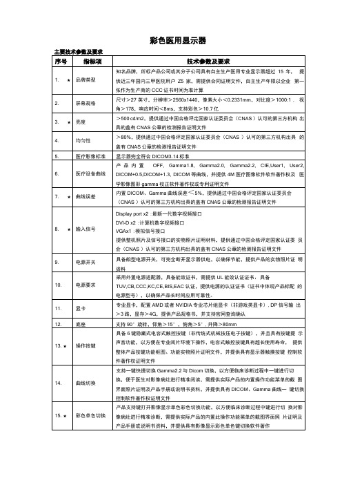 彩色医用显示器主要技术参数及要求