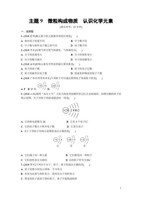 中考化学复习微粒构成物质认识化学元素练习题含答案